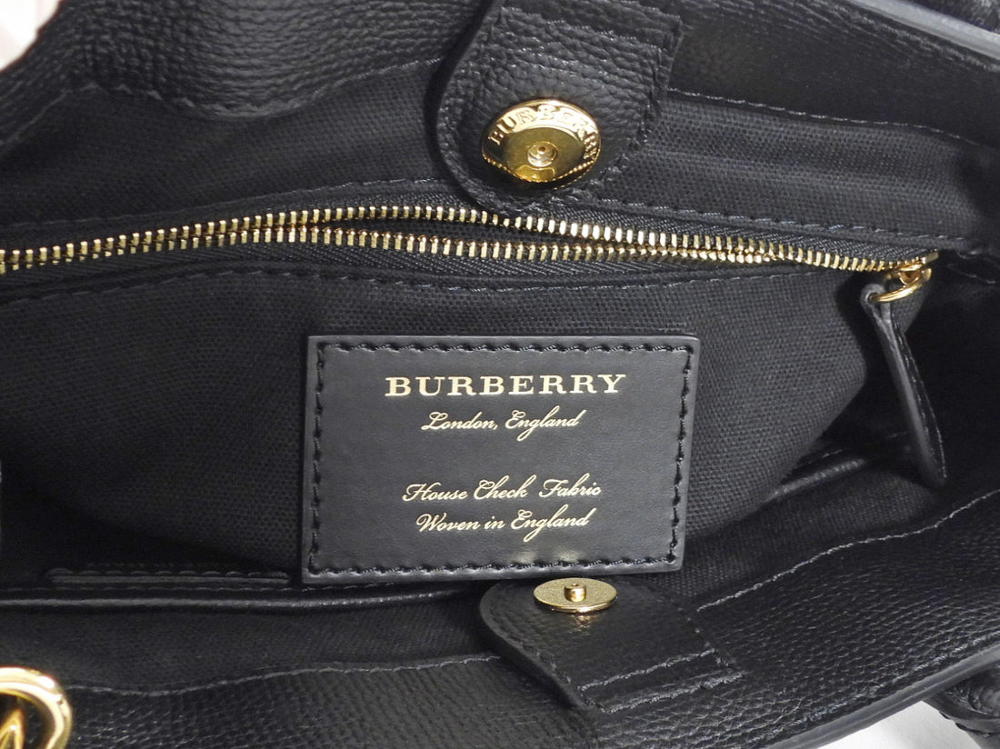 Burberry Black Grained Leather and Check Canvas Small Banner Two Way Bag