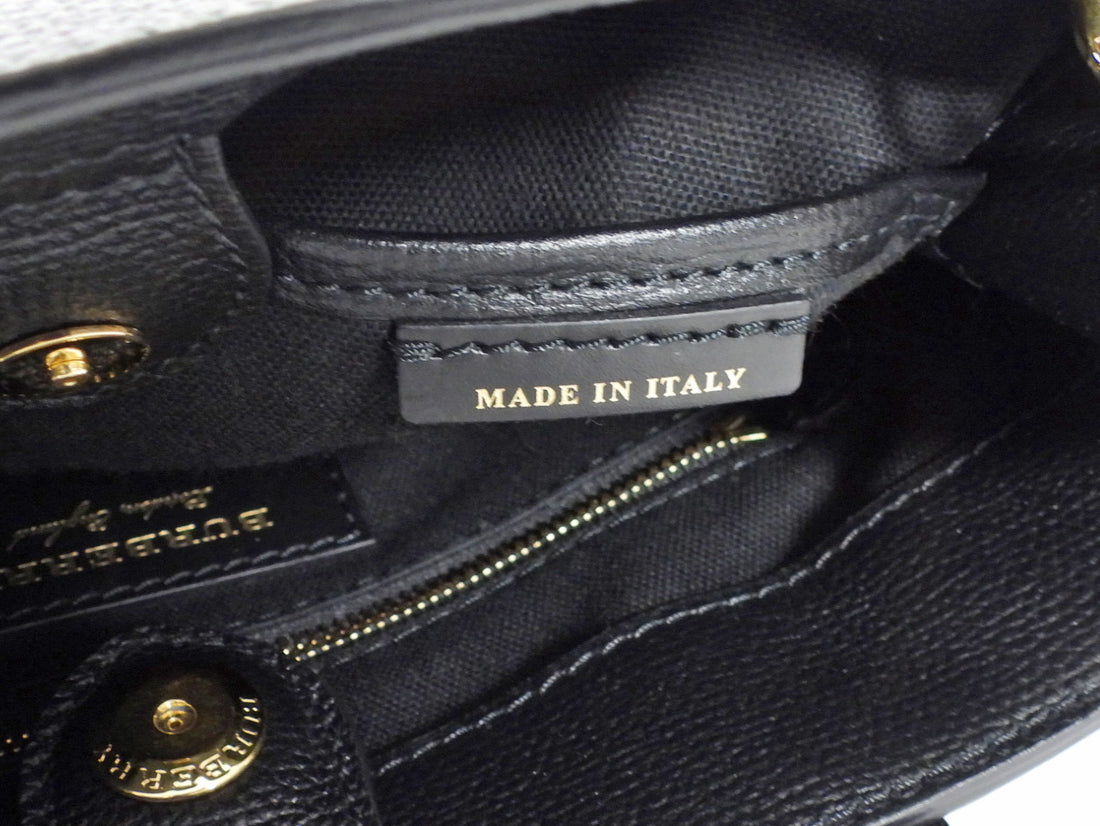 Burberry Black Grained Leather and Check Canvas Small Banner Two Way Bag