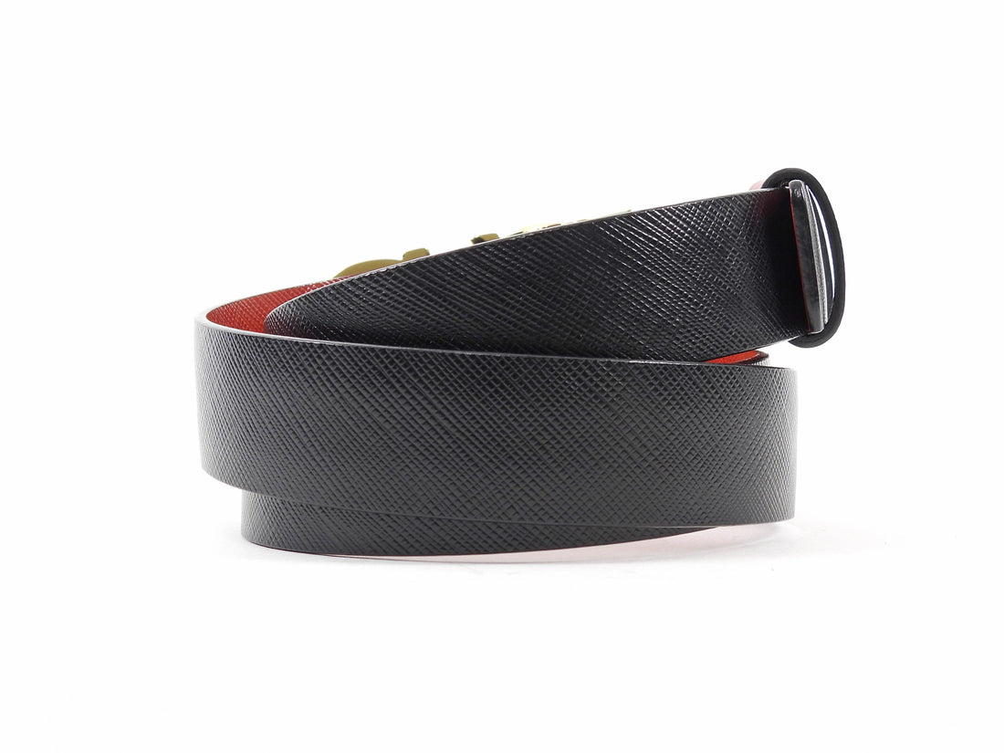 Ferragamo Red Black Reversible Leather Goldtone Gancini Buckle Belt -  100