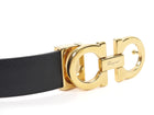 Ferragamo Red Black Reversible Leather Goldtone Gancini Buckle Belt -  100