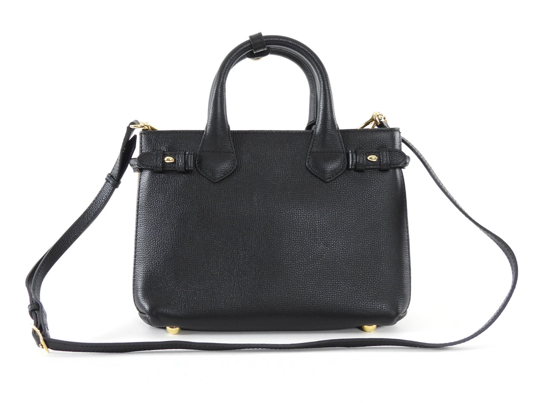 Burberry Black Grained Leather and Check Canvas Small Banner Two Way Bag