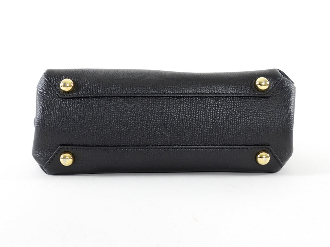 Burberry Black Grained Leather and Check Canvas Small Banner Two Way Bag
