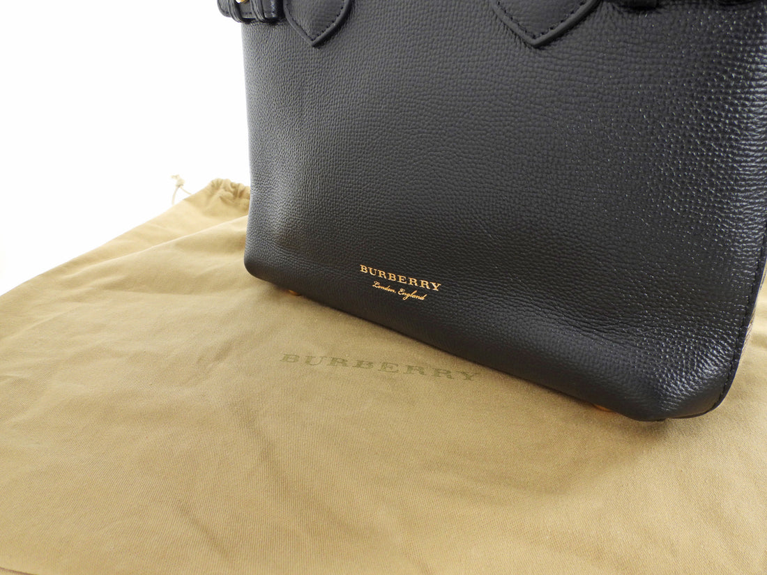 Burberry Black Grained Leather and Check Canvas Small Banner Two Way Bag