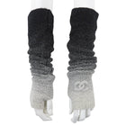 Chanel Grey Black Cashmere Blend Fingerless CC Ombre Gloves