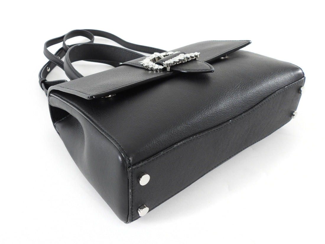 Jimmy Choo Cheri Jeweled Buckle Black Leather Small Top Handle Bag