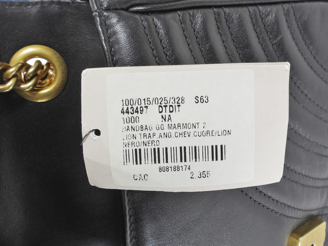 Gucci Black GHW Chevron Quilted Leather GG Marmont Chain Bag