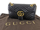 Gucci Black GHW Chevron Quilted Leather GG Marmont Chain Bag