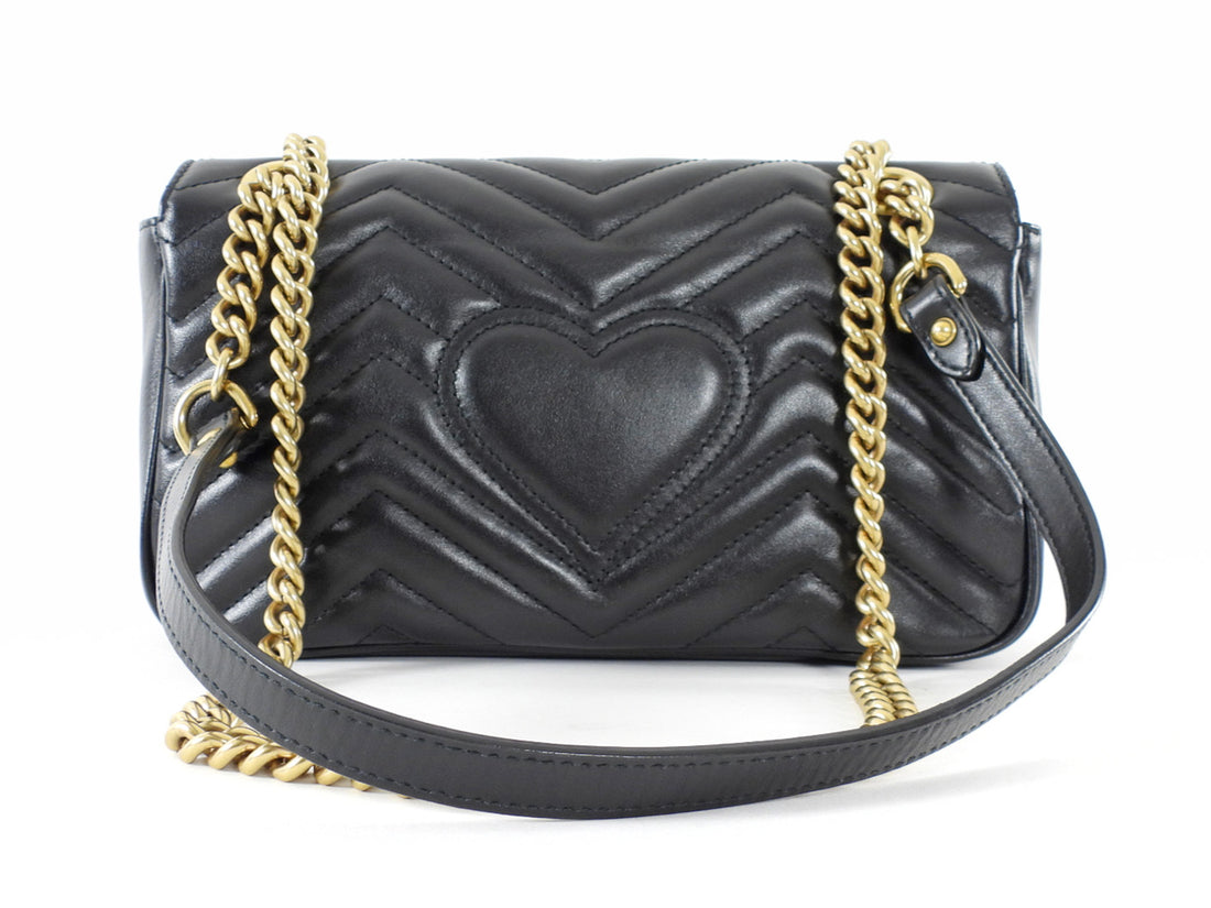 Gucci Black GHW Chevron Quilted Leather GG Marmont Chain Bag