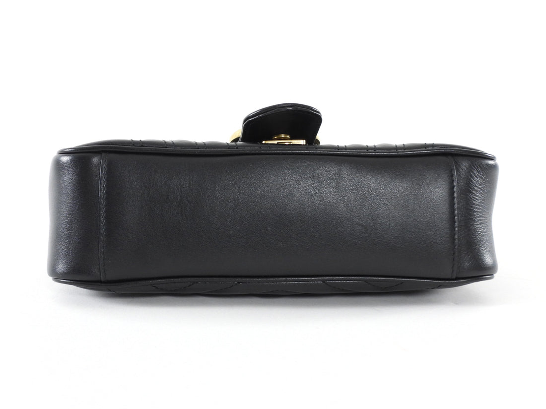 Gucci Black GHW Chevron Quilted Leather GG Marmont Chain Bag