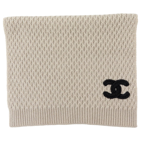 Chanel Oatmeal Beige Cashmere CC Logo Stole Scarf