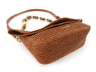 Loewe x Paula's Ibiza Ola Brown Gold Crochet Raffia Medium Chain Shoulder Bag