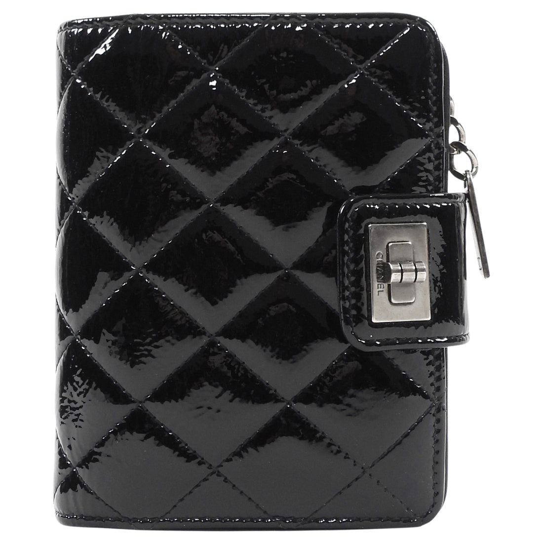 Chanel Black Patent Leather Quilted Reissue Compact Wallet