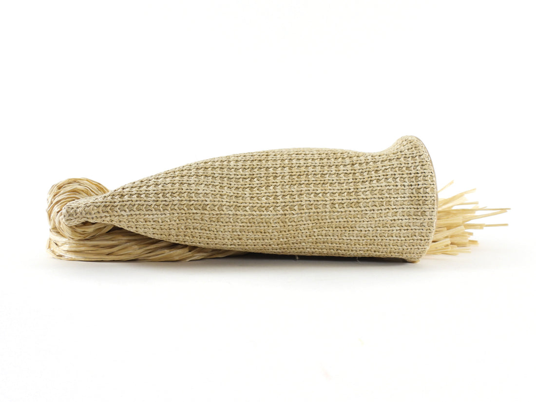 Cult Gaia Viera Natural Beige Raffia Fringe Clutch Bag