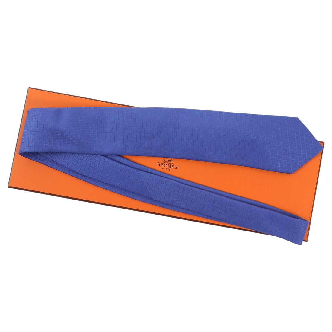 Hermes Blue  Faconnee H Silk Jacquard Logo Tie - 7cm