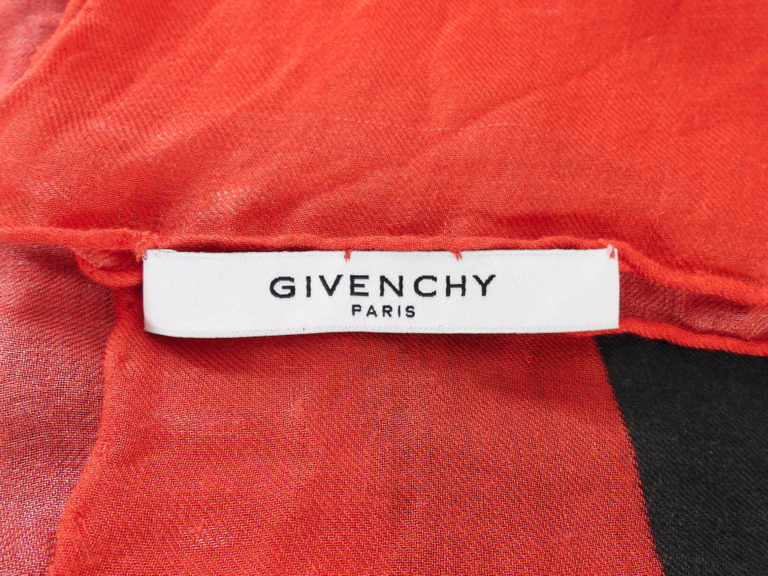 Givenchy Red and Black Skull Print Cotton Scarf