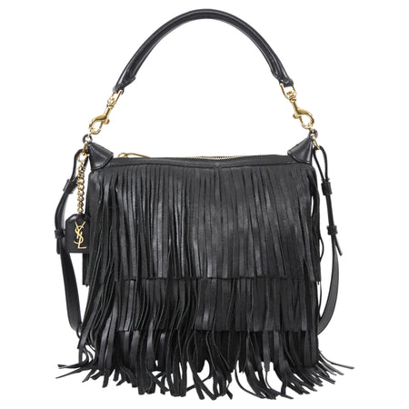 Saint Laurent Black Fringed Leather Emmanuel Hobo Shoulder Bag