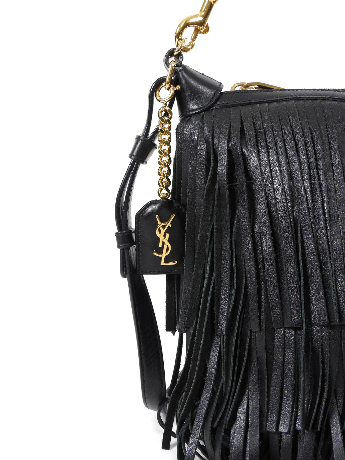 Saint Laurent Black Fringed Leather Emmanuel Hobo Shoulder Bag