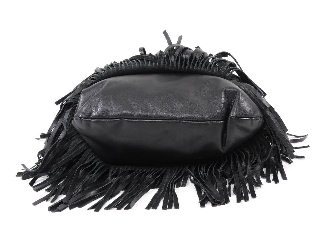 Saint Laurent Black Fringed Leather Emmanuel Hobo Shoulder Bag