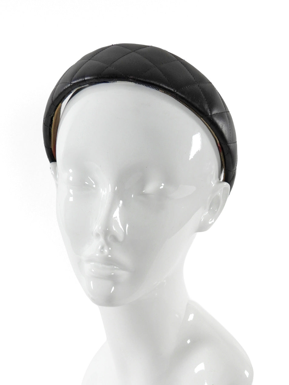 Burberry Chocolate Brown Quilted Leather Check Lined Headband
