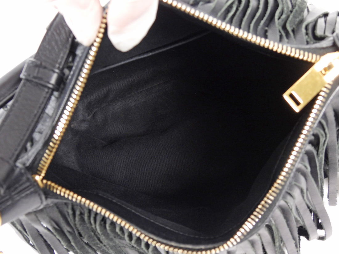 Saint Laurent Black Fringed Leather Emmanuel Hobo Shoulder Bag