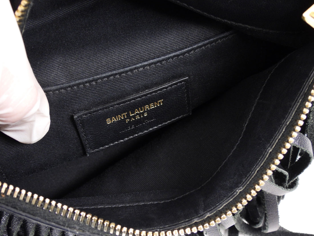 Saint Laurent Black Fringed Leather Emmanuel Hobo Shoulder Bag