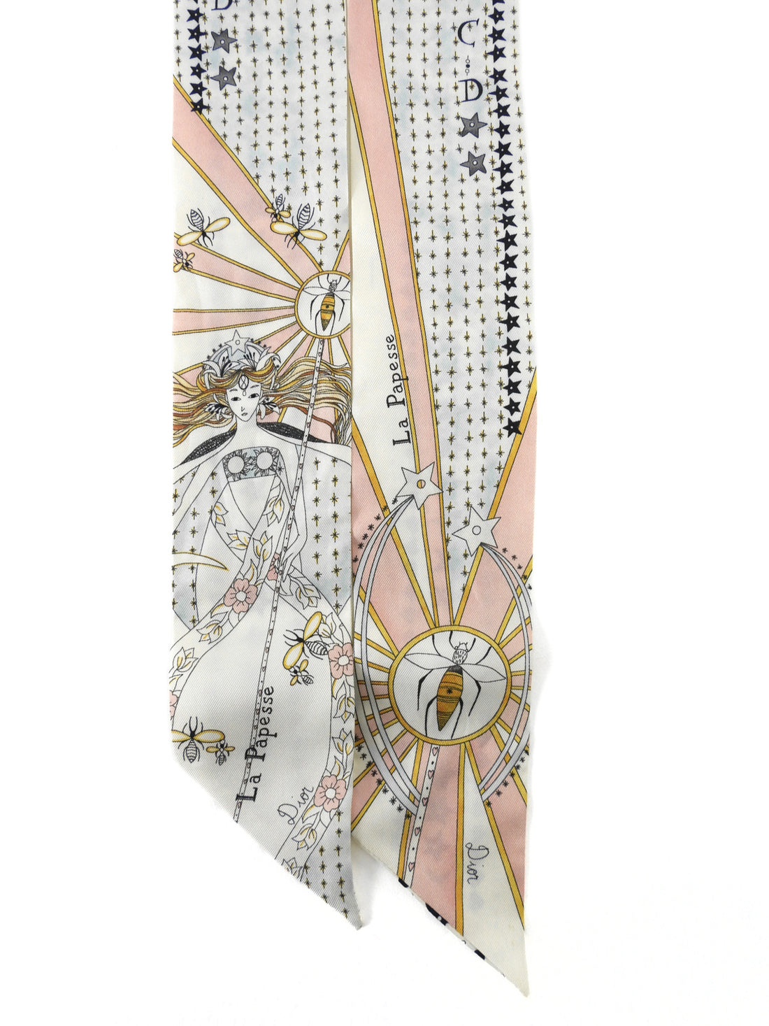 Dior White Pink La Papesse Tarot Mitzah Silk Twilly Scarf