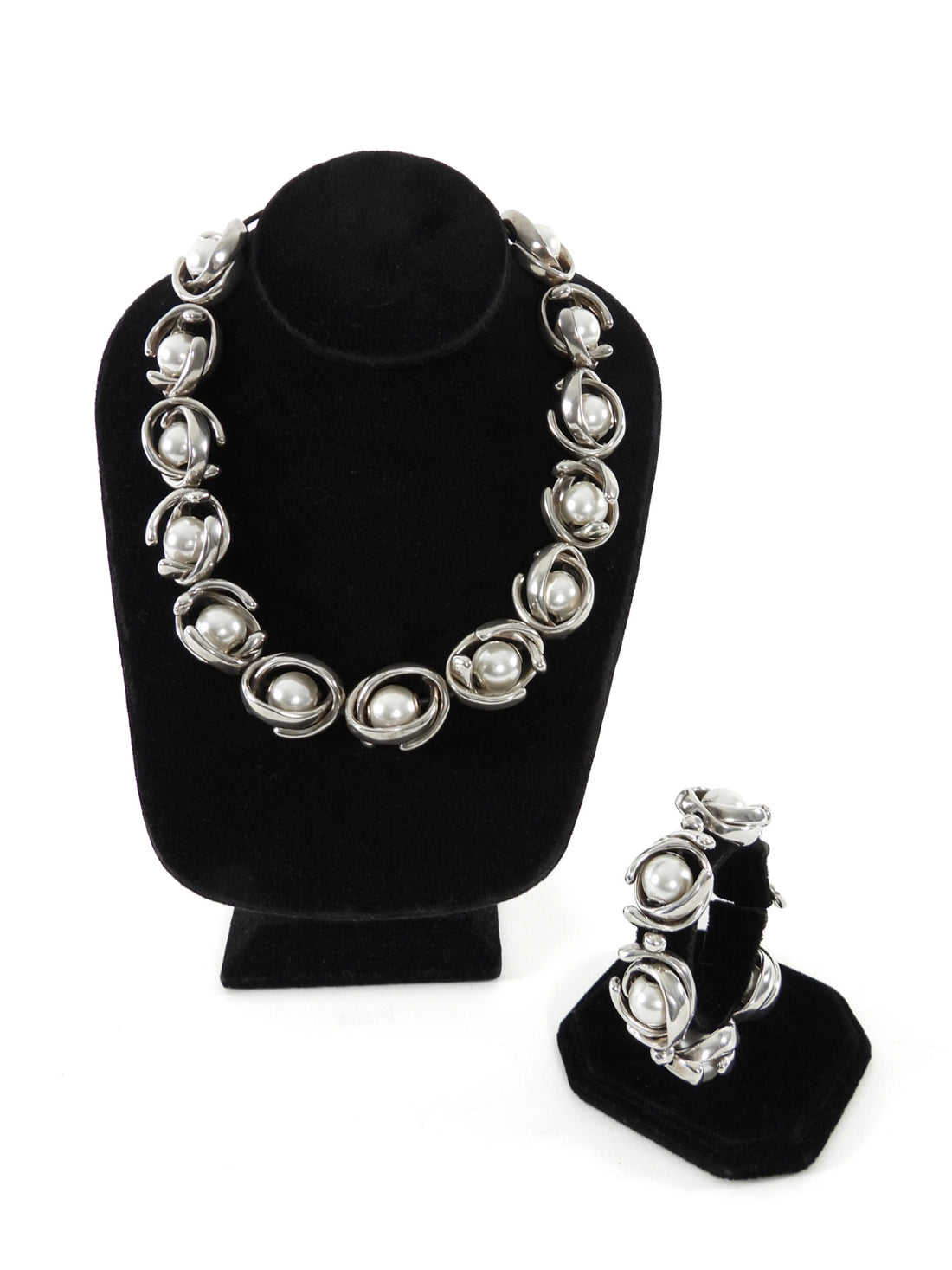 Uno de 50 Silver Double Moon Pearl Silver Plated Necklace Bracelet Set