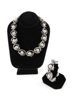 Uno de 50 Silver Double Moon Pearl Silver Plated Necklace Bracelet Set
