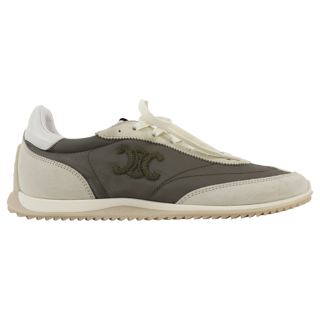 Celine Khaki White Nylon Suede Calfskin Triomphe Racer Sneaker - 37