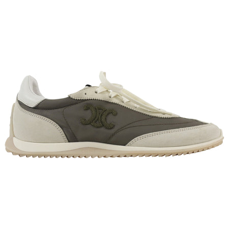 Celine Khaki White Nylon Suede Calfskin Triomphe Racer Sneaker - 37