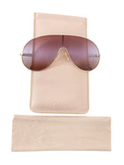 Chloe Brown Gold Goltone Wire Frame Aly Shield Aviator Sunglasses