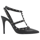 Valentino Black Leather Rockstud Ankle Strap Cage Pointed Pumps - 37