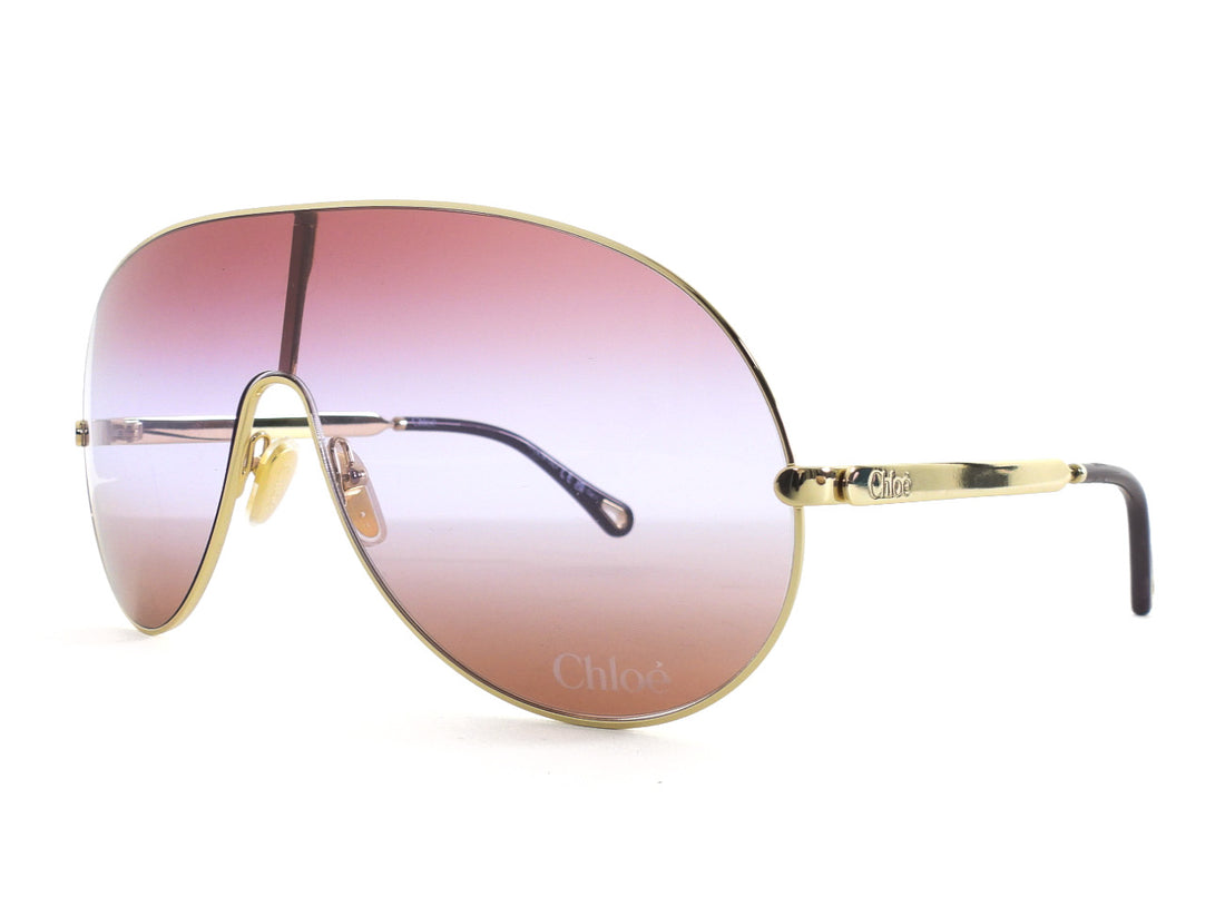 Chloe Brown Gold Goltone Wire Frame Aly Shield Aviator Sunglasses