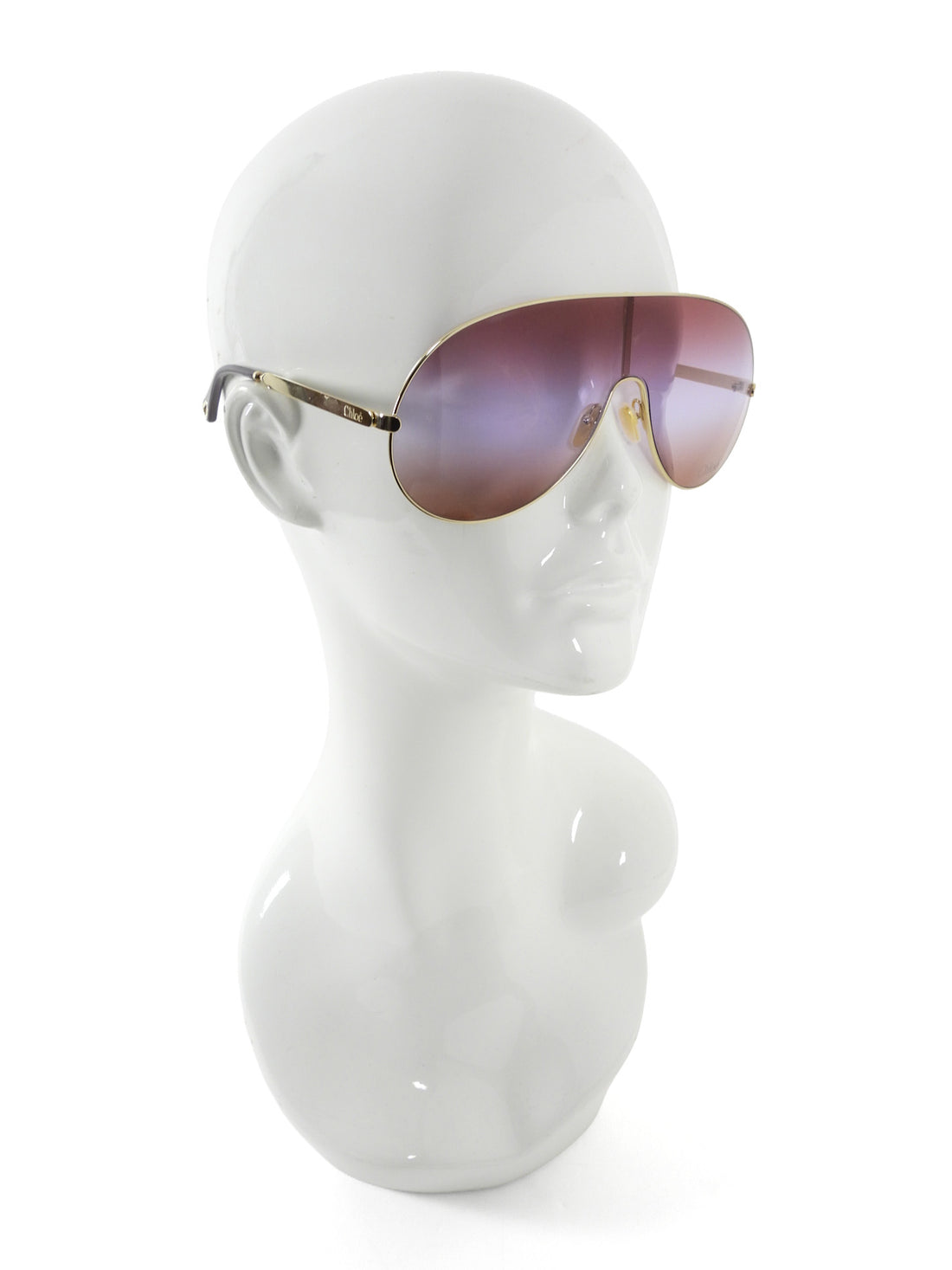 Chloe Brown Gold Goltone Wire Frame Aly Shield Aviator Sunglasses