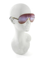 Chloe Brown Gold Goltone Wire Frame Aly Shield Aviator Sunglasses
