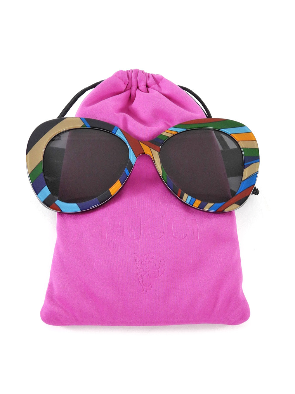 Emilio Pucci Multicolor Stripe Oversized Cat Eye Sunglasses EP 232 9A