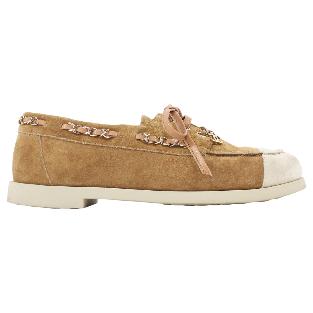 Chanel Beige 2025 Interlocking CC Suede Chain Oxford Shoes - 37C