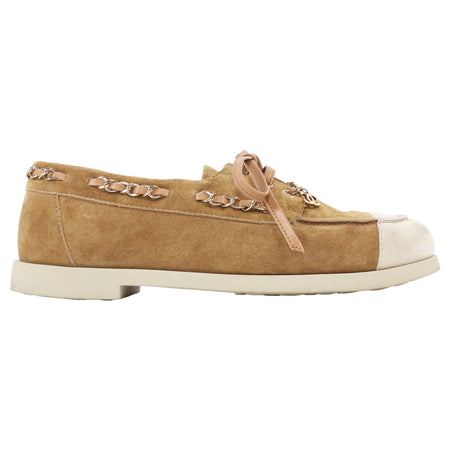 Chanel Beige 2025 Interlocking CC Suede Chain Oxford Shoes - 37C