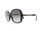 Chanel CC Black Leather and Gold Tone Chain Link Embellished Sunglasses 5470-Q