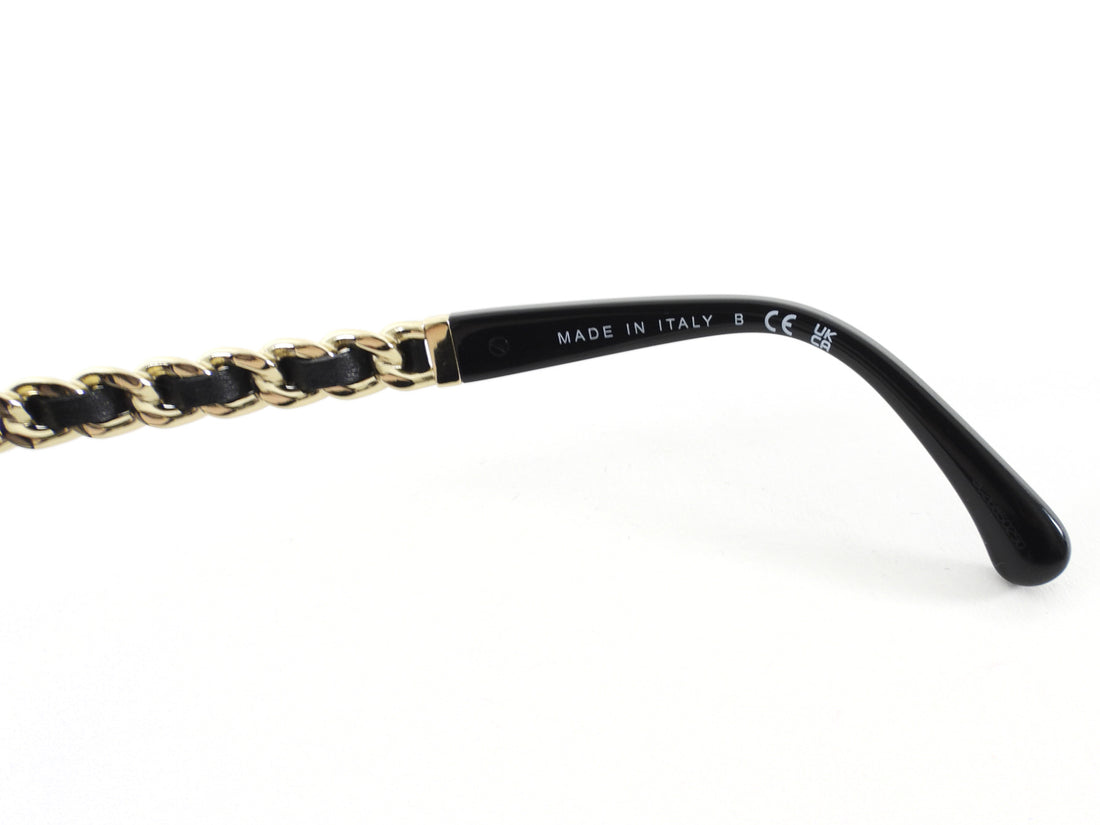 Chanel CC Black Leather and Gold Tone Chain Link Embellished Sunglasses 5470-Q
