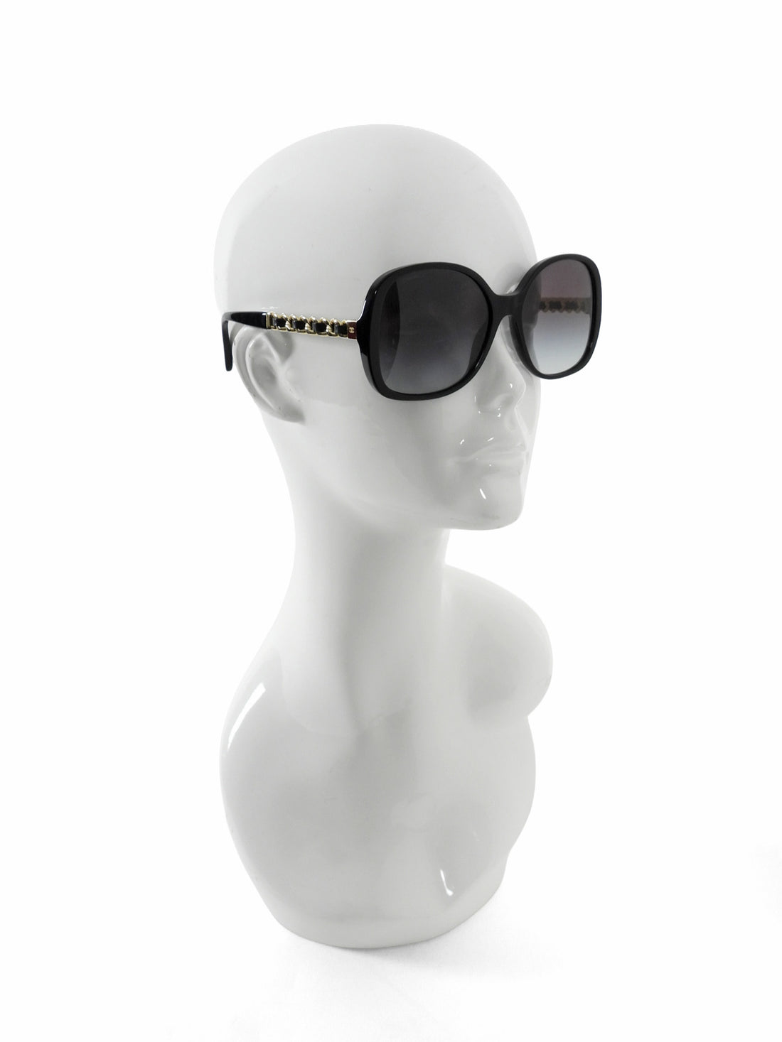 Chanel CC Black Leather and Gold Tone Chain Link Embellished Sunglasses 5470-Q