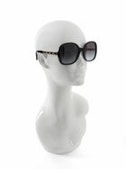 Chanel CC Black Leather and Gold Tone Chain Link Embellished Sunglasses 5470-Q