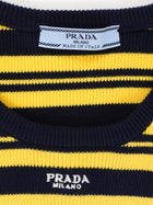 Prada Yellow Navy Stripe Knit Logo Short Sleeve Top - S