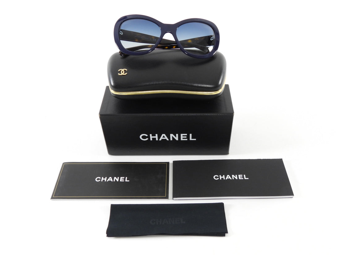Chanel CC Cat Eye Navy Blue and Tortoiseshell Sunglasses 5321