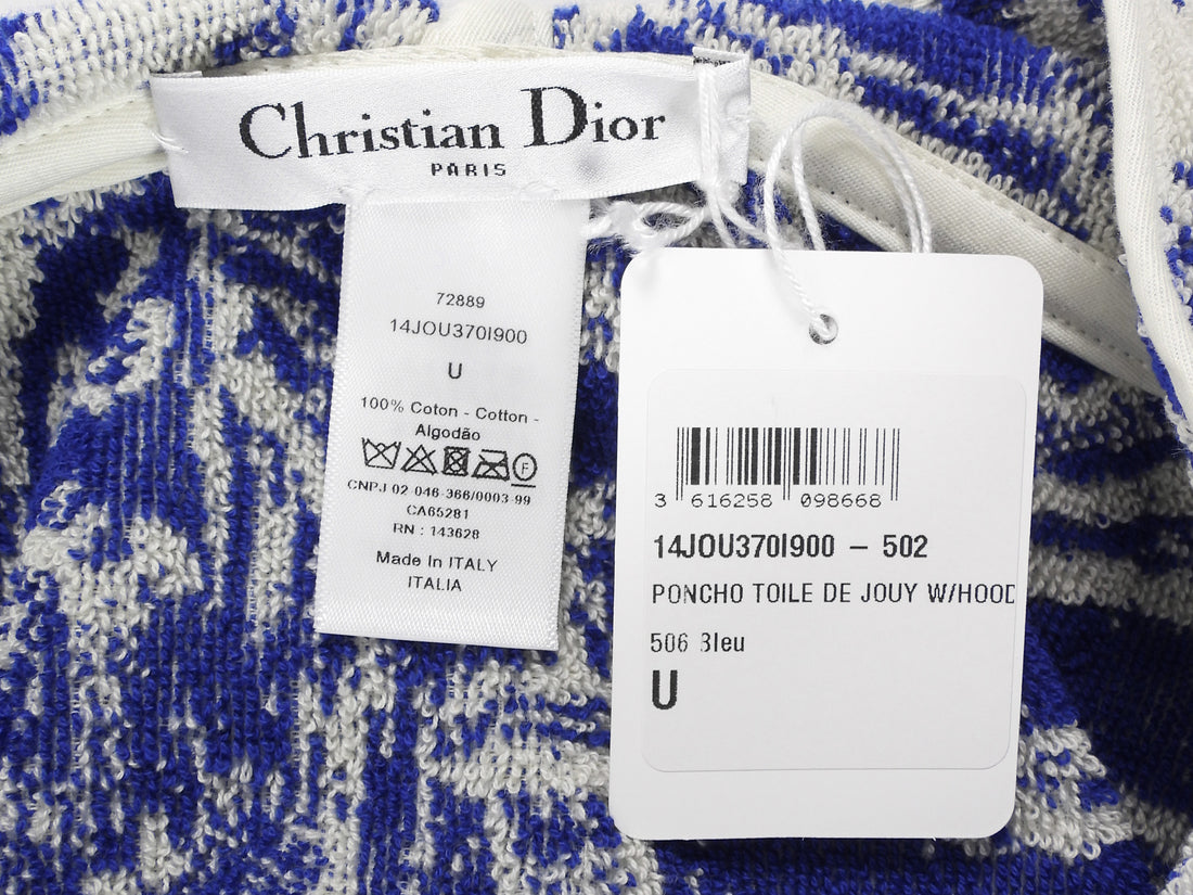 Christian Dior Blue White Toile de Jouy Printed Beach Poncho - O/S