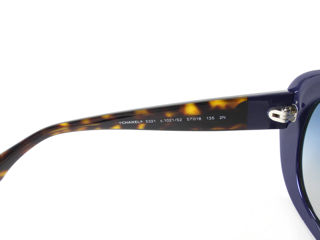 Chanel CC Cat Eye Navy Blue and Tortoiseshell Sunglasses 5321