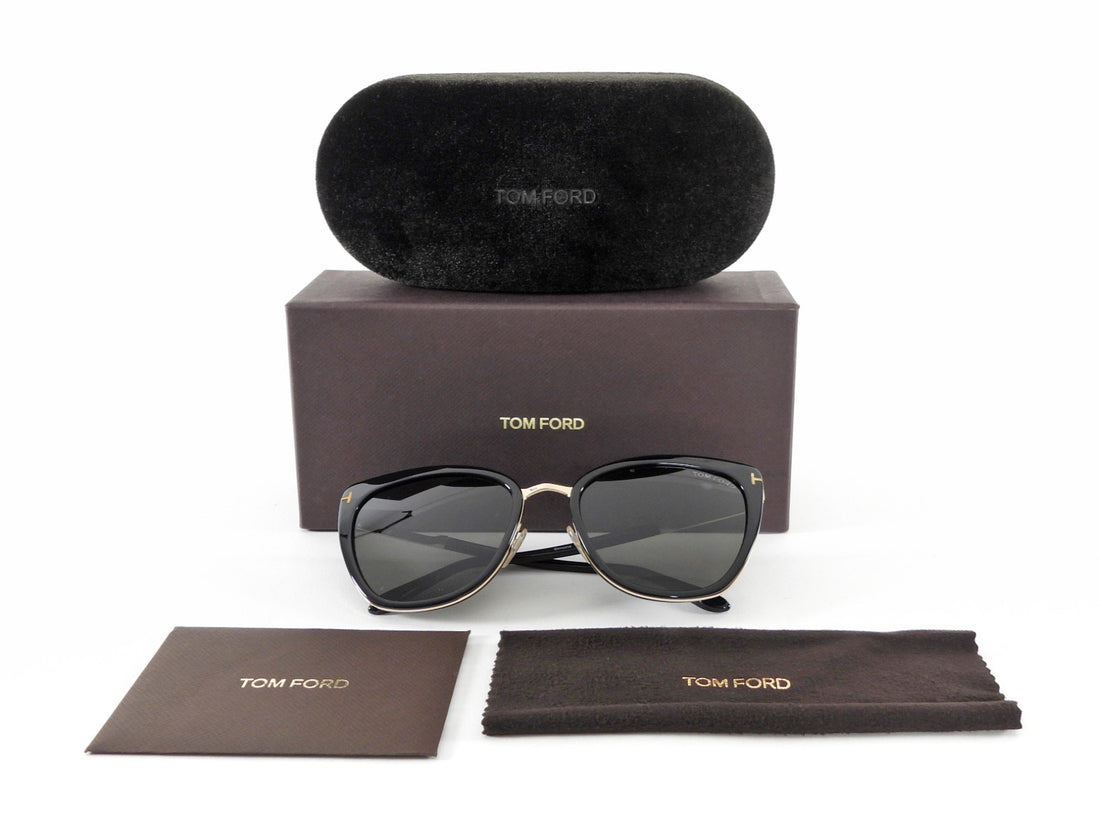 Tom Ford Black Gold Simona Cat Eye Sunglasses TF717 01A