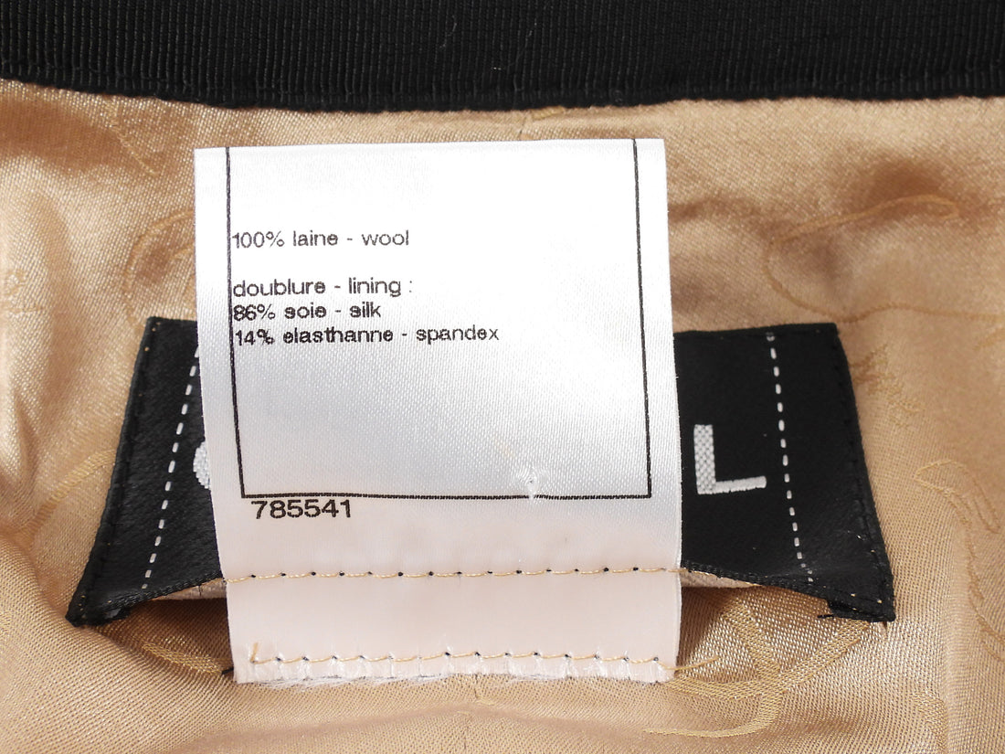 Chanel Camel black 08A Tweed Grosgrain Trim Jacket and Skirt 2pcs Suit - 38