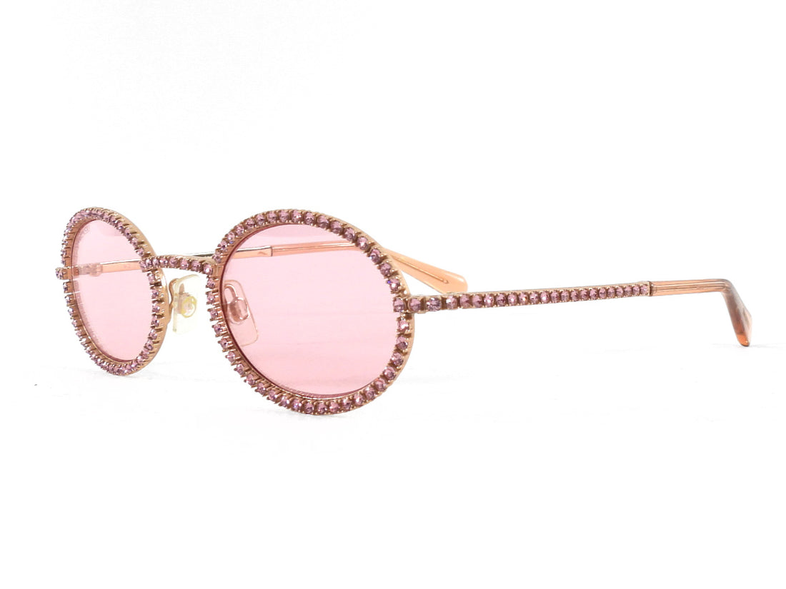 Swarovski Pink Crystal Embellished Gold Tone Rose Lens Oval Sunglasses SK340