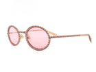 Swarovski Pink Crystal Embellished Gold Tone Rose Lens Oval Sunglasses SK340